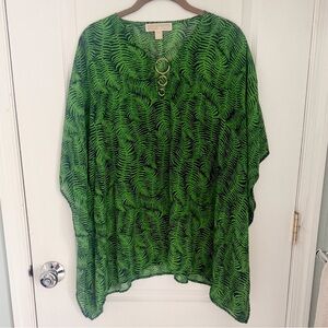 MICHAEL Michael Kors Green Leaf Print Flowy Top, Size S/M Like New